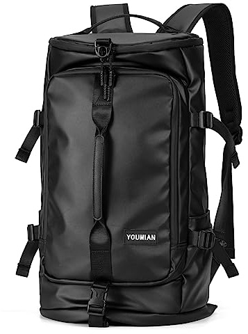 YOUMIAN Duffel Bag with Shoe Compartment Travel Backpack Men and Women Waterproof for Gym Motorcycle Helmet (Black)