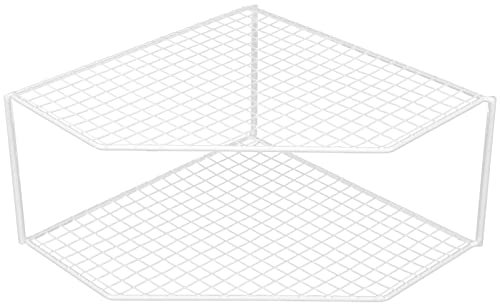 Luxshiny Kitchen Pot Rack 2-Tier Metal Corner Shelf Adjustable Stackable Cabinet Storage Organizer for Pots Pans and Kitchen Supplies