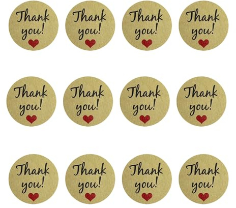 120 Pcs Thank You Stickers, 3.2cm Self-Adhesive Thank You Labels, Kraft Thank You Heart Stickers，Business Packaging Gift Cards