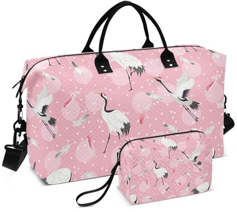 Large Travel Duffle Bag,Japanese Cranes Weekender Travel Bag for Women Men Luggage Bag with Trolley Sleeve,Airplane Travel Essentials for Flying