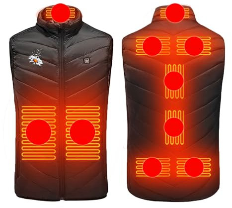 Beheizbare Weste Heizweste Herren Damen 6 Zonen Heizung 3 Temperaturregler Beheizte Weste (Ohne Powerbank) Heizweste Herren und Damen Winter Beheizbare Weste Beheizte Steppweste Warme Skijacke