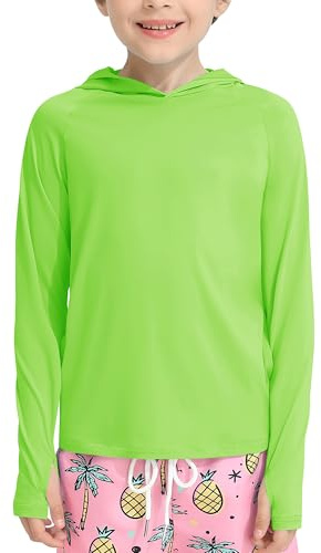 Hovershoes Boy's Girls UPF 50+ Swim Hoodie Shirt Kids Rash Vest Sweatshirt Long Sleeve Swimming Tops Sun Protection Rash Guard Athletic Sports Outdoor Running Track Jacket with Hood & Thumb Holes