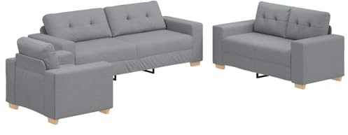 vidaXL Canapé 3 pcs Gris Clair 221 x 80 x 80 cm Tissu en Lin mélangé, Canapé en Lin Élégant, Mobilier Moderne pour Salon, Assise Stylée, Agencement Polyvalent