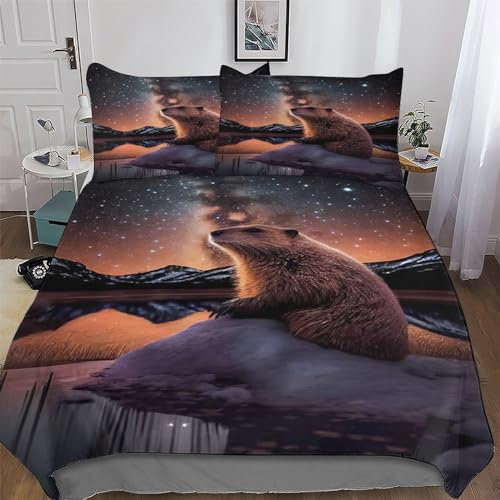 LTTTT Beaver Duvet Cover Set 3 Pcs Soft Quilt Cover Microfiber Bedding Set with Pillowcase for Kids Adult Comforter Cover King(220x240cm)