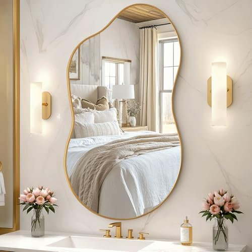 Clevich Miroir asymétrique 66 x 116 cm - Cadre en Aluminium - Verre HD - Miroir Mural décoratif Moderne - Design Moderne - pour Salle de Bain, Salon, Couloir, Chambre à Coucher, Mur - Design Nuage