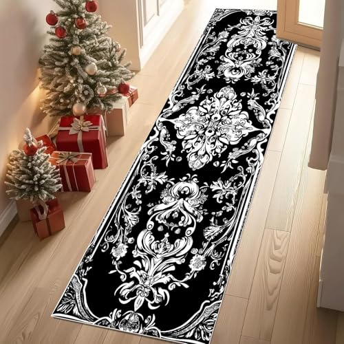 Meugesoi Medieval Victorian Teppich Läufer 60x150 cm Retro Barock Teppiche rutschfest Waschbar Bettumrandung Schlafzimmer, Teppichläufer für Küche, Flur, Eingangsbereich