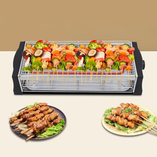 Barbecue de table électrique double couche - Réglage de la température - 2,2 kW - Avec bac d'égouttement d'huile et grille de cuisson - 2200 W - Barbecue électrique sans fumée - Pour balcon, fête