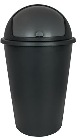 SUSTANIA Poubelle ronde en plastique, avec couvercle basculant moderne, 50 l, pour la maison et le bureau, fabriquée en UE - Gris