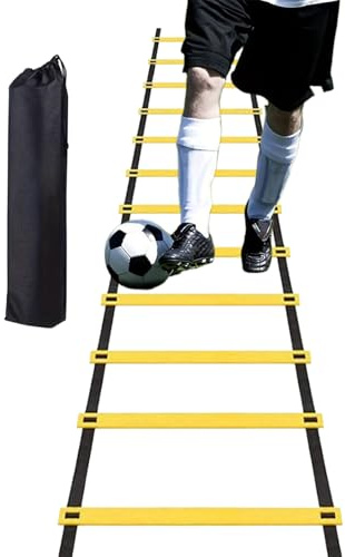Football Speed Ladder - Speed and Coordination, Soccer Drill | Heavy Duty Webbing Ladder, Easy Carry Bag, Flat Adjustable Rungs, Compact Foldable Gear, Professional Agility Equipment, Multi-Sport Use,