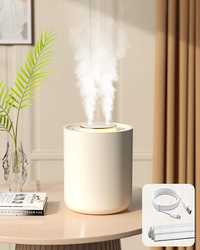 Humidificador de aire para dormitorio y bebé con luz nocturna, 1500 ml y 1800 mAh, humidificadores recargables para plantas, apagado automático de 9 horas, 3 modos de niebla, súper silencioso