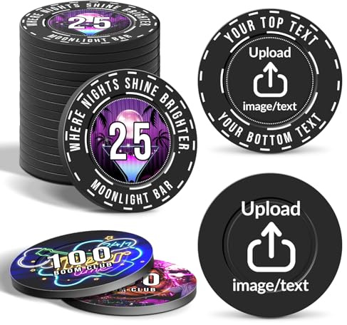 XSTZR 100 à 1000 Jetons de Poker Personnalisables - Impression Recto Verso en Couleurs - Idéal pour Bars, Entreprises & Événements
