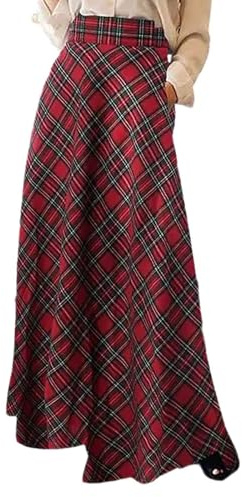 Veste d'hiver 2026 pour femme - Jupe maxi décontractée et fluide avec taille haute - Fente latérale - Jupe longue bohème en forme de A pour le quotidien - Tenue polyvalente, rouge, 4XL