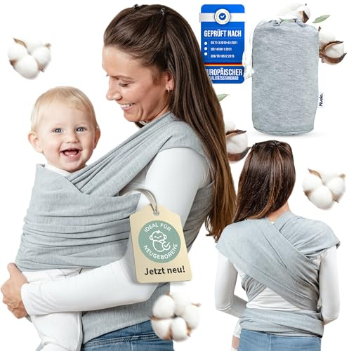 Tragetuch Neugeborene - Elastisches Baby Trage-Tuch ab Geburt, Atmungsaktive & ergonomische Koala-Babytrage aus einem Baumwollmix - Ergo-Babytragetuch mit Anleitung für sicheren Halt & Nähe