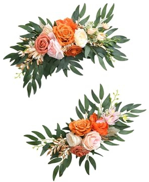 IOIUSKKU Livfull bröllopsbåge blomma konstgjorda blommor swag stativ vacker heminredning bröllopsceremoni bordsdekorationer och dörrkrans konstgjorda blommor swag ytterdörr, Orange