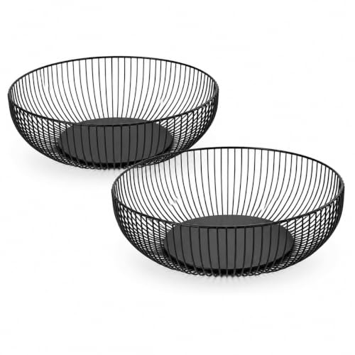 Gran Frutero de Metal Negro para Cocina Moderna, Cesta de Frutas Grande de 28x7.5 cm con Diseño Elegante y Duradero, Ideal para Organizar y Exhibir Frutas Frescas en tu Hogar o Mesa de Comedor