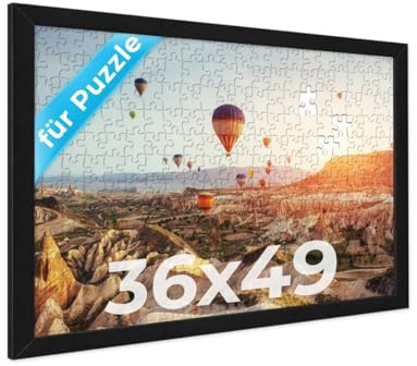 PHOTOLINI Bilderrahmen 49x36 Schwarz, Puzzle Rahmen 36x49 Holz MDF mit Acrylglas, Bilderrahmen Puzzle 500 Teile zum Aufhängen, Puzzlerahmen 100-500 Teile - ideal für Ihre Galerie