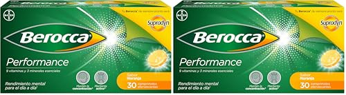 Berocca Performance Complejo de Vitaminas y Minerales Sin Cafeína, Contribuye al Rendimiento Mental y Físico, Sabor Naranja, 30 Comprimidos Efervescentes (Paquete de 2)