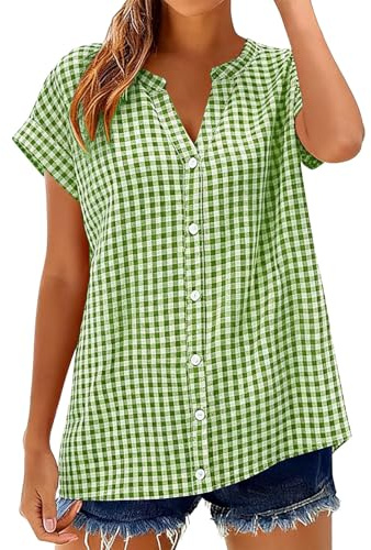 Chemisier traditionnel à carreaux pour femme - Rouge et blanc - Tenue traditionnelle - Chemisier à manches courtes - Doux et respirant - Haut Dirndl - Blouse bavaroise confortable