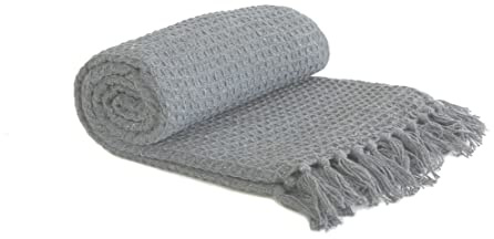 Emma Barclay Couverture en Coton recyclé gaufré uni texturé pour Fauteuil, canapé, canapé - Gris argenté - 127 x 152 cm