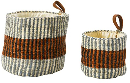Main + Mesa Woven Jute Baskets with Liner, Rust Striped, Set of 2 Sizes