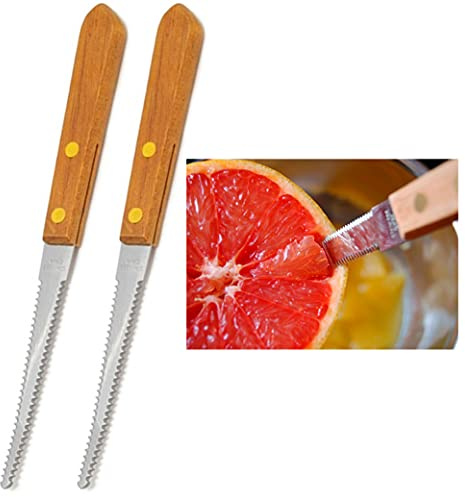 2 Grapefruit Knives Stainless Steel Dual Serrated Edge Blade Knife Citrus Fruit, Silver, Variable