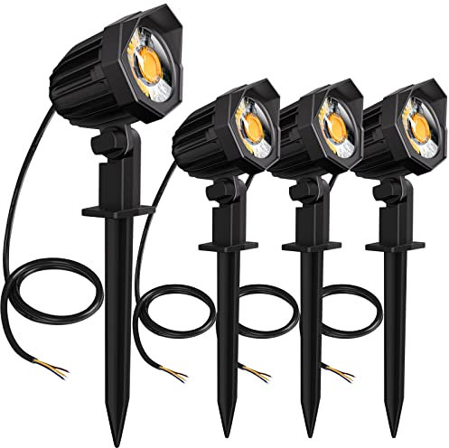 4 Pezzi Faretti LED da Giardino con Picchetto, CLV 9W Luci per Sentieri Faretti LED da Esterno, Bianca Calda 2700K, 680LM Luci per Esterno Impermeabile IP66 Ideale per Prato, Patio, Cortile