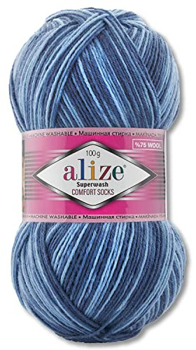Wohnkult Alize 7677 Superwash Comfort - Ovillo de lana para calcetines, 100 g, 33 colores a elegir, color gris y multicolor