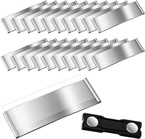 Placas de Identificación Magnéticas de Aluminio Insignia de Nombre con Imán Doble Fuerte Etiqueta de Identificación Anodizada Curva con Ranura de Papel Aprox. 75 x 25 mm, Plata (20 Piezas)