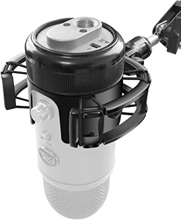 Borenbuir Custom Built Shock Mount with Pop Filter for Blue Yeti Microphones, Metal/Plastic Frame, Anti-Vibration Suspension, Floor Mount