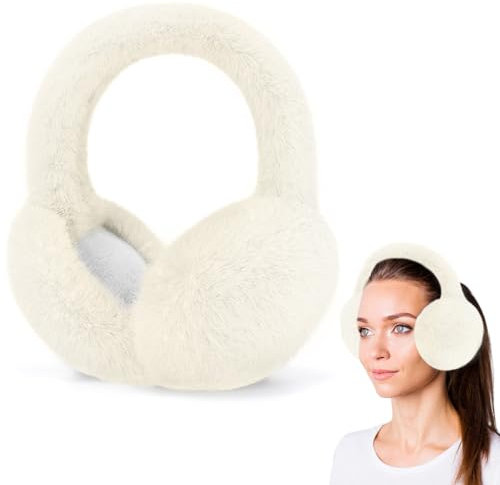 LANSKYLAN Winter Ohrenwärmer Ohrenschützer Weiß Ohrenmuscheln Faltbare Earmuffs Plüsch Abnehmbar Ear Warmers Women Ohrwärmer Erwachsene Winter Ear Muffs Outdoor Kälteschutz Winterzubehör für Damen