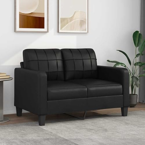 Gecheer Soffa i konstläder med 2 säten, för vardagsrum, svart, 138 x 77 x 80 cm, modern 2-sitssoffa