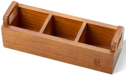 BAMBOO LAND- Wooden Tea Bag Organizer, 3 Slot Small Wooden Tea Bag Holder for Countertop, Small Storage Caddy Box for Tea Packets, Sugar Packet Holder, Kitchen Accessory for Home, Office, Coffee Bar