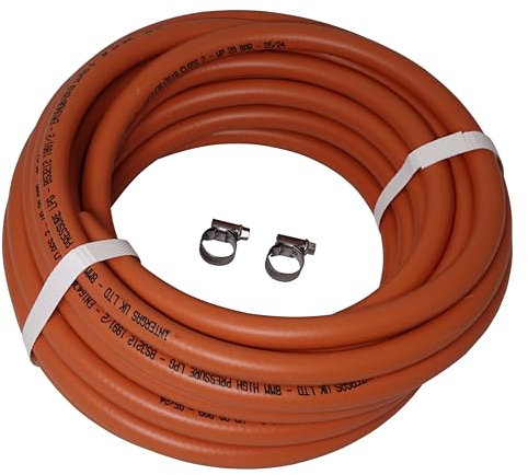 INTERGAS LPG Gas Hose Kit 8mm – Flexible High Pressure Rubber Pipe with 2 Jubilee Clips – Safe Leak-Free Hose for Propane & Butane Appliances – Ideal for BBQs, Heaters, Stoves & Outdoor Cooking (3M)