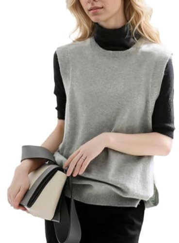 EMOTTOS ärmellose Strickweste Damen, Plain Sleeveless Jumpers Chunky Buttons Sweaters mit Rundhalsausschnitt, Pull Over Soft Casual Stylish Vintage Pullunder, Grau, Einheitsgröße