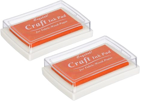 PATIKIL Hantverk bläckdynor för stämplar, 2 st tvättbara fingertryck bläckstämpel dyna färg gör-det-själv fyrkant för gummistämplar papper scrapbooking tyg trä, orange