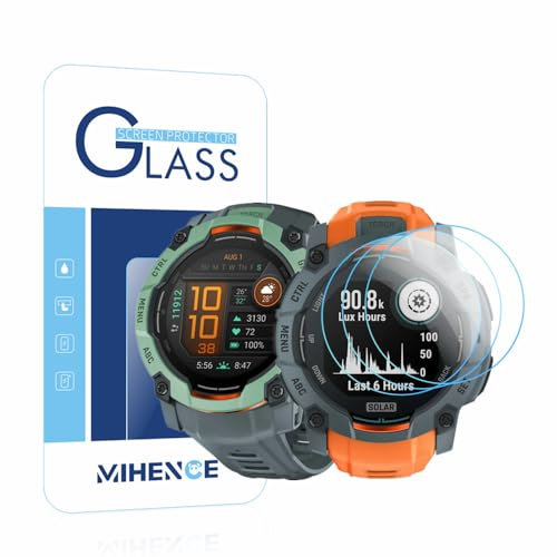 MIHENCE Screen Protector Compatible with Garmin Instinct 3 50 mm AMOLED/Solar Smartwatch, 9H Anti-Scratch Tempered Glass Film (Pack of 3)