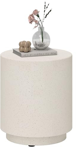 HOMCOM Beistelltisch Rund Nachttisch mit Beton-Optik, Couchtisch mit Fußstützen Wohnzimmertisch Sofatisch Kaffeetisch für Wohnzimmer Schlafzimmer Ø37 x 43 cm, Cremeweiß