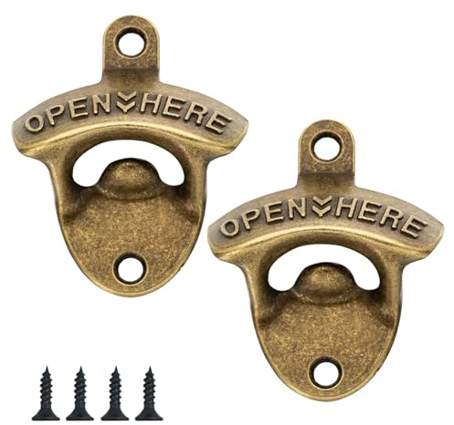 Wall Mounted Beer Bottle Opener – Vintage Zinc Alloy Bottle Opener with Screws, Rustic Bar Kitchen Decor, Wall Mount Cap Remover for Home, Man Cave, Patio, Garage