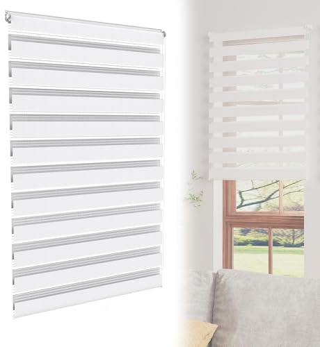 YRHome Weiß Doppelrollo Klemmfix ohne Bohren B120 x H220 cm Klemmrollo Zebrarollo Fensterrollo Seitenzugrollo für Fenster & Türen mit Seitenzug Sonnenschutz UV-Schutz Privatschutz lichtdurchlässig
