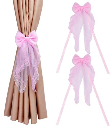 WADORN 2 paquetes de alzapaños de cortina rosa con lazo para cortina con lazo de tela decorativa cortinas de cinta para dormitorio, comedor, oficina, vacaciones, cumpleaños, 21,26 x 0,63 pulgadas