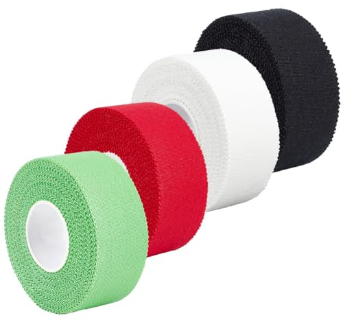 CABODYALS 4 Colors 36.58M 25mm Pre Wrap Easy Tear Sports No Sticky Tape with Serrated Edge Strong Adhesion Prewrap Cotton Athletic Tape for Ankle Wrist Gymnastics Boxing Lacrosse