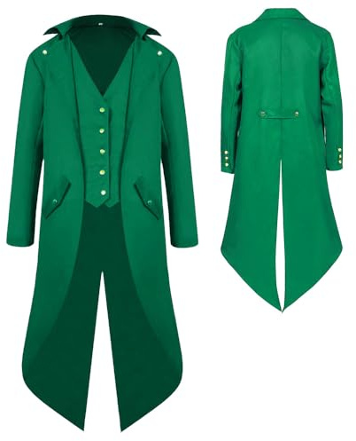 YQVGFBY Manteau de frack gothique steampunk pour homme, veste vintage victorienne médiévale, uniforme long smoking, pirate de la Renaissance, costume de cosplay, costume pour adulte et homme (vert, XL