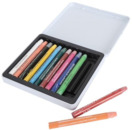 SUNGOOYUE Juego de Crayones de Acuarela Artística, Barras Multifuncionales de Primera Calidad para Diversas Superficies, Caja de Metal de 36 Crayones para Creaciones Artísticas (12 colores)