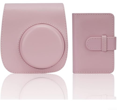 Linhexis för omedelbart kamerafodral och fotoalbum set för Fujifilm för instax för mini 12/11/9/8, PU-läder crossbody väska med 28-spår 3-tums filmhållare, kompakt skyddande bärväska för
