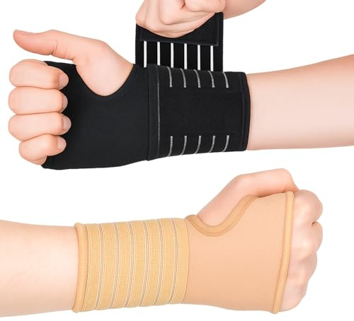 Actesso Elastische Handgelenkbandage – Handgelenk Bandagen für Verstauchungen, RSI, Sehnenscheidenentzündung oder Sport – Für Linke oder Rechte Hand (Groß, Beige)