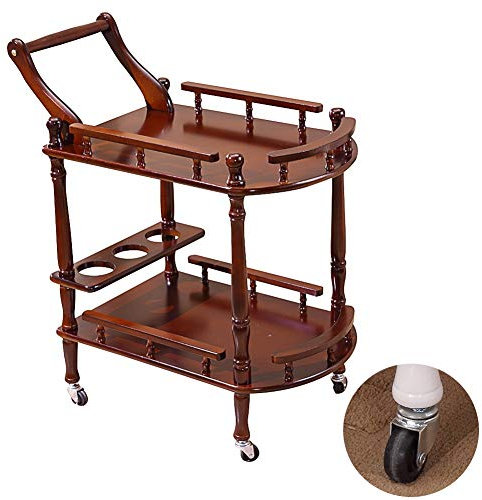Mesa Carrito Camarera Carro De Servicio 2 Niveles Madera Maciza Móvil Cocina Mudo Rueda De Goma De Metal Organizador Estantería De Vino, Carga 60 Kg (Size : 60x40x80cm)