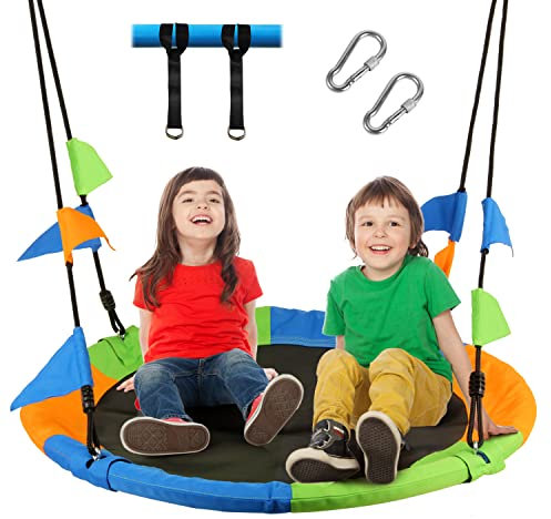 Leogreen Ø 100 cm Altalena a Nido, Portata Massima 300 kg, Altezza Regolabile 100-180cm, Altalena Tonda da Esterno per Bambini e Adulti (Multicolori)