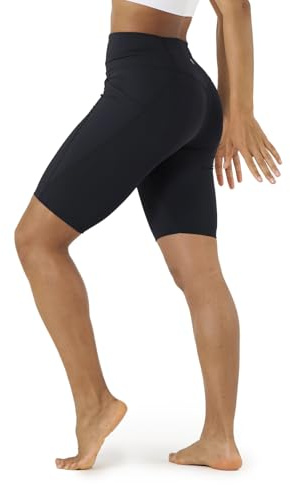 LAPASA Short de Sport & de Yoga Femme Legging Court Cycliste Fitness Gym Pilates Taille Haute Gainant Amincissant avec Poches L52B1 Noir S