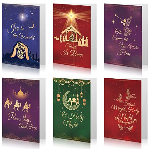 Censen Confezione da 24 Cartoline di Natale Cristiane Biglietti Natalizi Religiosi Carte di Auguri di Ringraziamento Celebrativi con Scritture e 24 Buste per Vacanze Invernali, Festa, Capodanno