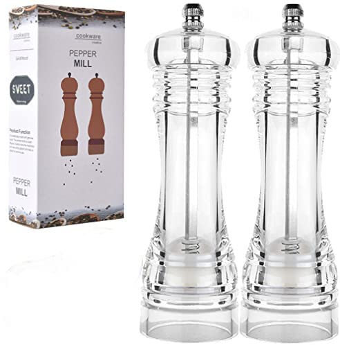 Lot de 2 grands moulins à poivre rechargeables en acrylique transparent de 20,3 cm avec rotor en céramique pour la cuisine